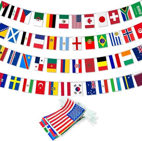 48 Countries String Flags Banner for World Cup Decorations, Double Sided Fabric 2026 Soccer Party Supplies for Soccer Fans Event Olympics Sports Bar Street School Outdoor Indoor Decor (5.5 x 8.3" - 49Ft) in Kuwait