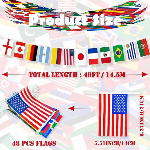 48 Countries String Flags Banner for World Cup Decorations, Double Sided Fabric 2026 Soccer Party Supplies for Soccer Fans Event Olympics Sports Bar Street School Outdoor Indoor Decor (5.5 x 8.3" - 49Ft) in Kuwait