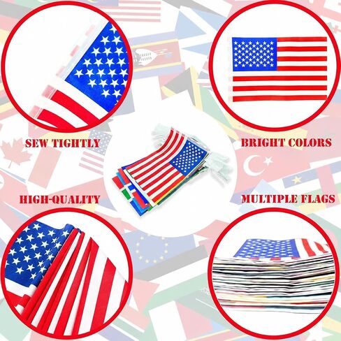 48 Countries String Flags Banner for World Cup Decorations, Double Sided Fabric 2026 Soccer Party Supplies for Soccer Fans Event Olympics Sports Bar Street School Outdoor Indoor Decor (5.5 x 8.3" - 49Ft) in Kuwait