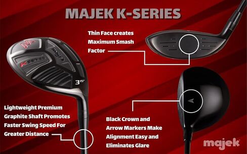 مقاس XL كبير وطويل للرجال (+2 بوصة أطول من الطول القياسي) Majek K-Series High Launch 460cc 10.5° سائق و3 5 مجموعة من نوادي الجولف الخشبية، مقبض يمين فائق التسامح وصلب ومرن من الجرافيت in Kuwait