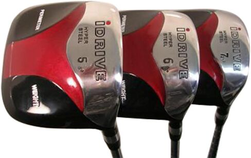 مجموعة نوادي الجولف الخشبية iDrive Red Square Anti-Slice Draw Fairway 3 5 7 من مجموعة نوادي الجولف الخشبية للرجال الكبار، مرنة لكبار السن مع قبضة ممتازة لالتهاب المفاصل للرجال in Kuwait