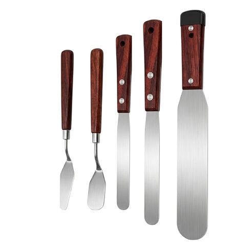 5-Piece Caulking Spatula Set with Wooden Handle, Essential Caulk Finishing Tools Kit with Canvas Storage Bag, 1.0mm Ultra-Flexible Stainless Steel Scraper for Kitchen Sinks, Windows & Tight Corners 03 in Kuwait