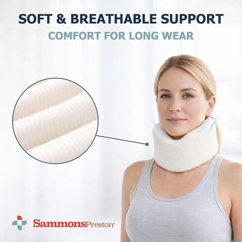 Sammons Preston Universal Contour Cervical Brace, Adjustable Hook and Loop Closure, For Neck Strain, Injury, or Post-Op Surgery, Relieves Neck Pain and Spine Pressure, Cream Color, 2" High in Kuwait