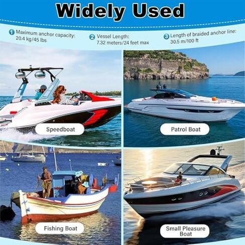 12V Electric Anchor Winch Kit, 45 Lbs Saltwater Windlass with Remote Control & 100ft Nylon Rope for Fishing, Pontoon & Yacht Boats in Kuwait