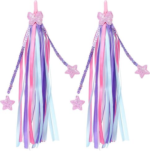 2 Pack Bike Streamers, Bike Tassels for Girls, Bike Ribbon Tassels, Bicycle Handlebar Streamers Colorful Ribbons Accessories for Girls Boys, Fits Bike Scooter Tricycle in Kuwait