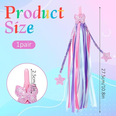 2 Pack Bike Streamers, Bike Tassels for Girls, Bike Ribbon Tassels, Bicycle Handlebar Streamers Colorful Ribbons Accessories for Girls Boys, Fits Bike Scooter Tricycle in Kuwait