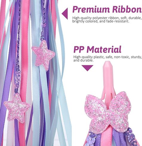 2 Pack Bike Streamers, Bike Tassels for Girls, Bike Ribbon Tassels, Bicycle Handlebar Streamers Colorful Ribbons Accessories for Girls Boys, Fits Bike Scooter Tricycle in Kuwait