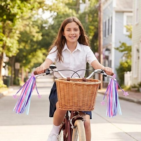 2 Pack Bike Streamers, Bike Tassels for Girls, Bike Ribbon Tassels, Bicycle Handlebar Streamers Colorful Ribbons Accessories for Girls Boys, Fits Bike Scooter Tricycle in Kuwait