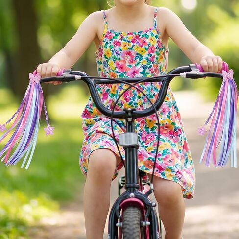 2 Pack Bike Streamers, Bike Tassels for Girls, Bike Ribbon Tassels, Bicycle Handlebar Streamers Colorful Ribbons Accessories for Girls Boys, Fits Bike Scooter Tricycle in Kuwait