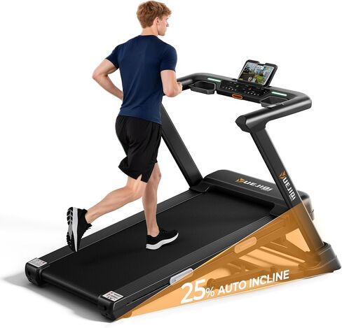 YUEJIQI Treadmill with 25% Auto Incline, 4.0HP Quiet Brushless Folding Treadmills, 10 MPH Max Speed, LED Touchscreen, 300LBS Capacity Home Office Treadmill for Running Jogging Walking in Kuwait