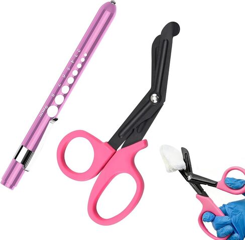 Medical Scissor & Penlights for Nurses, 6 Inch EMT Trauma Shears with LED Pen light for EMT First Aid (Pink) in Kuwait
