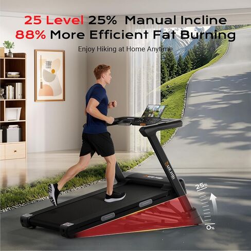 YUEJIQI Treadmill with 25% Auto Incline, 4.0HP Quiet Brushless Folding Treadmills, 10 MPH Max Speed, LED Touchscreen, 300LBS Capacity Home Office Treadmill for Running Jogging Walking in Kuwait