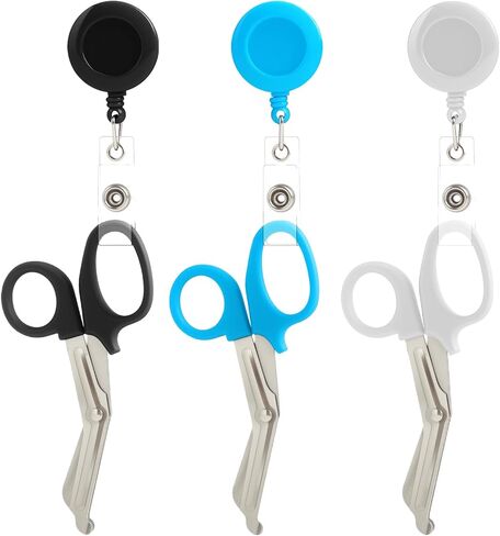 3 PCS Stainless Steel Fabric Scissors, Bandage Scissors for Nurses with Retractable Badge Reel Clip for Nursing, Sewing & General Use, Compact Pocket Size (Purple, Pink, Blue) in Kuwait