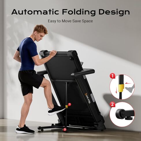 YUEJIQI Treadmill with 25% Auto Incline, 4.0HP Quiet Brushless Folding Treadmills, 10 MPH Max Speed, LED Touchscreen, 300LBS Capacity Home Office Treadmill for Running Jogging Walking in Kuwait