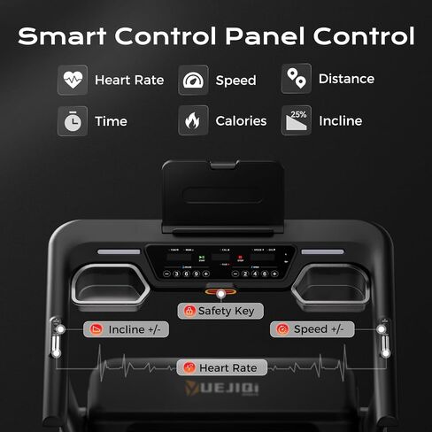 YUEJIQI Treadmill with 25% Auto Incline, 4.0HP Quiet Brushless Folding Treadmills, 10 MPH Max Speed, LED Touchscreen, 300LBS Capacity Home Office Treadmill for Running Jogging Walking in Kuwait