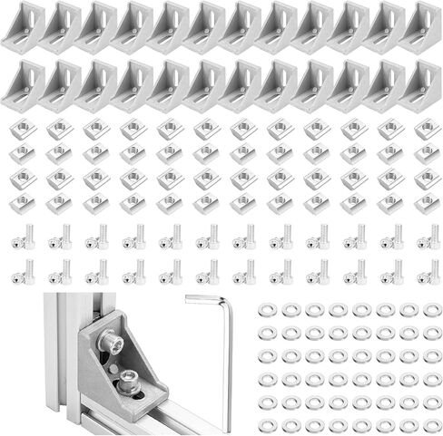 36 Set 1010 Series Aluminum Extrusion Profile Connector,Includes 36*Black Corner Bracket+M6 T-Slot Sliding Nuts+Hex Screw Bolt for 2430 Series Aluminum Rail Accessories,258 Pieces,by Cenipar in Kuwait