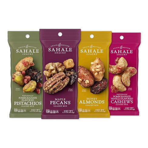 Sahale Snacks مجموعة متنوعة من مزيج المكسرات المزججة، 1.5 أونصة من أكياس Grab & Go (12 عبوة إجمالية) - أربعة أنواع مختلفة من المكسرات المختلطة الفاخرة المحمصة الجافة متضمنة - كوشير غير معدل وراثيًا ووجبات خفيفة معتمدة خالية من الغلوتين in Kuwait