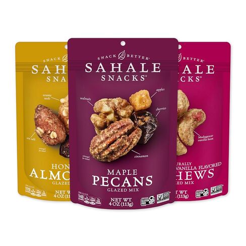 Sahale Snacks مجموعة متنوعة من مزيج المكسرات المزججة، 1.5 أونصة من أكياس Grab & Go (12 عبوة إجمالية) - أربعة أنواع مختلفة من المكسرات المختلطة الفاخرة المحمصة الجافة متضمنة - كوشير غير معدل وراثيًا ووجبات خفيفة معتمدة خالية من الغلوتين in Kuwait