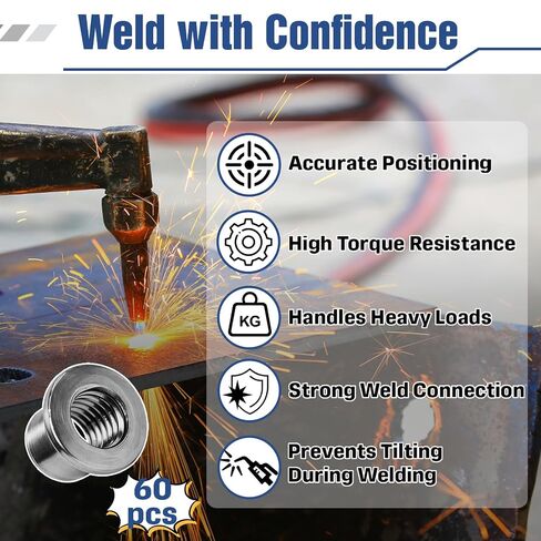 60 Pcs T-Shaped Weld Nuts, 4 Sizes Carbon Steel Weld-On Nuts Assortment, SAE Threaded Weld Nuts 1/4"-20 5/16"-18 3/8"-16 1/2"-13, for Steel Chassis Mounting Tabs, Automotive Repair & Metal Fabrication in Kuwait