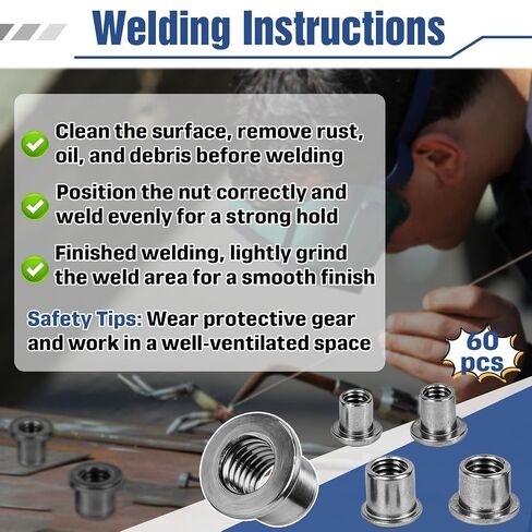 60 Pcs T-Shaped Weld Nuts, 4 Sizes Carbon Steel Weld-On Nuts Assortment, SAE Threaded Weld Nuts 1/4"-20 5/16"-18 3/8"-16 1/2"-13, for Steel Chassis Mounting Tabs, Automotive Repair & Metal Fabrication in Kuwait