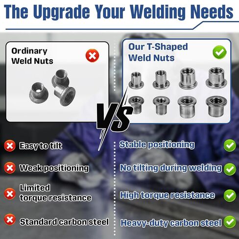 60 Pcs T-Shaped Weld Nuts, 4 Sizes Carbon Steel Weld-On Nuts Assortment, SAE Threaded Weld Nuts 1/4"-20 5/16"-18 3/8"-16 1/2"-13, for Steel Chassis Mounting Tabs, Automotive Repair & Metal Fabrication in Kuwait