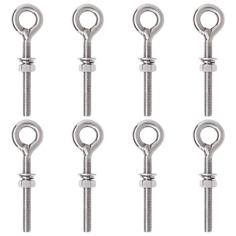 8Pcs M8 Hook Bolt, 304 Stainless Steel Threaded Hooks with Nuts and Flat Washer Spring Washer for Indoor Outdoor in Kuwait