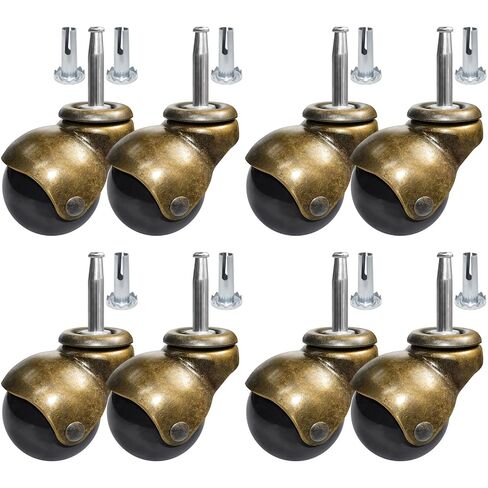 MySit 2 inch Ball Caster Wheels Brass Vintage Antique Casters with Brakes Heavy Duty Set of 4 Grip Neck with 5/16" x 1-1/2" for Furniture Legs, Cabinet in Kuwait