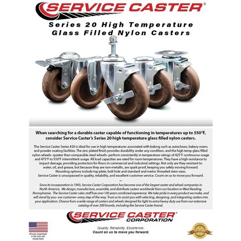 High Temp Glass Filled Nylon Swivel Threaded Stem Caster w/3.5" x 1.25" Brown Wheel and 1/2" Stem & Top Locking Brake - 350 lbs Capacity/Caster - Service Caster Brand in Kuwait