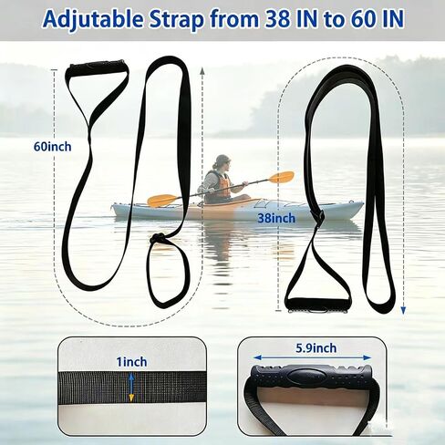 2Pcs Adjustable Kayak Stand Up Assist Strap Canoe Drag with Handle | Pull Rope Boat Standing Aid Dragging Accessories Handle Towing Handles Multi-Purpose Kayak/Canoe Water Sports(Black) in Kuwait