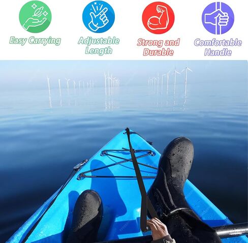 2Pcs Adjustable Kayak Stand Up Assist Strap Canoe Drag with Handle | Pull Rope Boat Standing Aid Dragging Accessories Handle Towing Handles Multi-Purpose Kayak/Canoe Water Sports(Black) in Kuwait