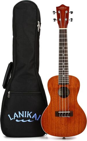 مجموعة Lanikai MA-C Mahogany Ukulele Essentials - حفلة موسيقية، مع حقيبة أزعج، موالف مشبك، ولباد in Saudi Arabia