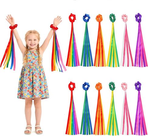 Covzoe 12 Pieces Dance Ribbons, Rainbow Rhythm Ribbons Elastic Wrist Streamers Handheld, Colorful Gymnastics Decorations Princess Girls Party Supplies for Dance Performances Birthday Festive Events in Saudi Arabia