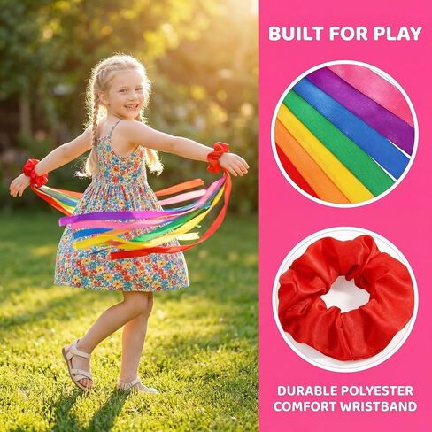 Covzoe 12 Pieces Dance Ribbons, Rainbow Rhythm Ribbons Elastic Wrist Streamers Handheld, Colorful Gymnastics Decorations Princess Girls Party Supplies for Dance Performances Birthday Festive Events in Saudi Arabia