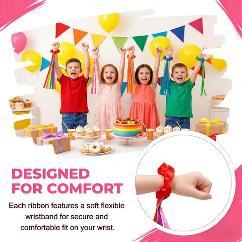 Covzoe 12 Pieces Dance Ribbons, Rainbow Rhythm Ribbons Elastic Wrist Streamers Handheld, Colorful Gymnastics Decorations Princess Girls Party Supplies for Dance Performances Birthday Festive Events in Saudi Arabia