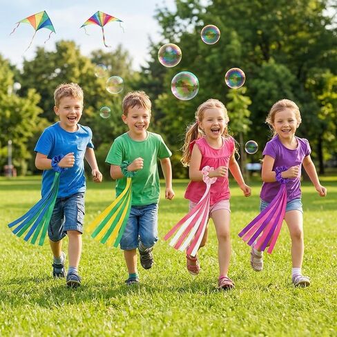 Covzoe 12 Pieces Dance Ribbons, Rainbow Rhythm Ribbons Elastic Wrist Streamers Handheld, Colorful Gymnastics Decorations Princess Girls Party Supplies for Dance Performances Birthday Festive Events in Saudi Arabia