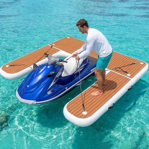 8.5ft Inflatable Jet Ski Dock, U-Shaped Heavy-Duty PWC Floating Platform with Non-Slip EVA Pad, Portable Marine Docking Station for Lake Ocean Marina, Includes Pump in Kuwait
