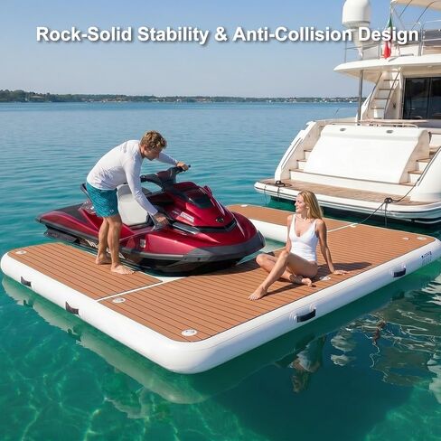 8.5ft Inflatable Jet Ski Dock, U-Shaped Heavy-Duty PWC Floating Platform with Non-Slip EVA Pad, Portable Marine Docking Station for Lake Ocean Marina, Includes Pump in Kuwait