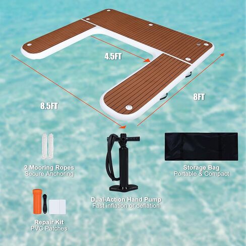8.5ft Inflatable Jet Ski Dock, U-Shaped Heavy-Duty PWC Floating Platform with Non-Slip EVA Pad, Portable Marine Docking Station for Lake Ocean Marina, Includes Pump in Kuwait