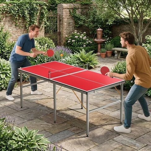 6x3ft Mid-Size Professional Portable Folding Ping Pong Table - Indoor/Outdoor Table Tennis Game Set with Net, 2 Paddles & 4 Balls for Adults and Teens- Quick Assembly in Kuwait