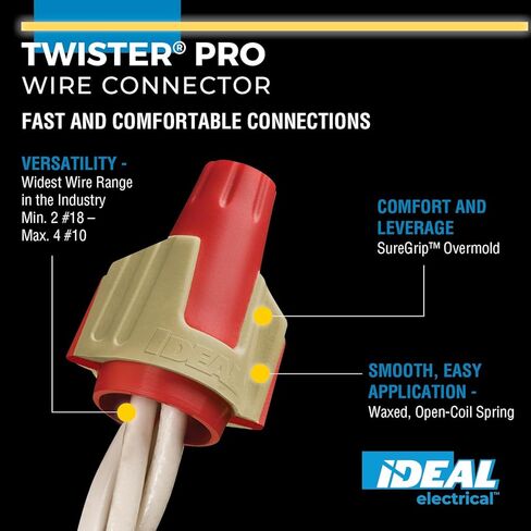 موصل سلك كهربائي مثالي Twister PRO (30-244J) باللون الأحمر/الأسمر، وعاء به 250 - صواميل سلكية ملتوية ملتوية من 22 إلى 8 AWG مع قالب SureGrip Comfort Overmold in Kuwait