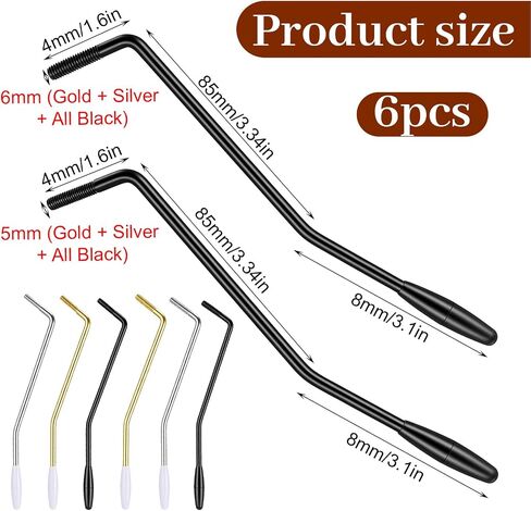 6PCS Whammy Bar,5 & 6 MM Whammy Bar for Electric Guitar, Threaded Metal Guitar Whammys Bars, with Tip for Stratocaster Electric Guitars Tremolo System, 3 Colors in Kuwait
