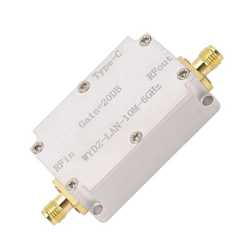 مضخم صوت منخفض الضوضاء مع موصل SMA، LNA 10M 6 جيجا هرتز 20dB مضخم ترددات الراديو عالي التسطيح لراديو FM، سبائك الألومنيوم يعمل بتيار مستمر 5 فولت، مثالي لإشارة GPS in Kuwait
