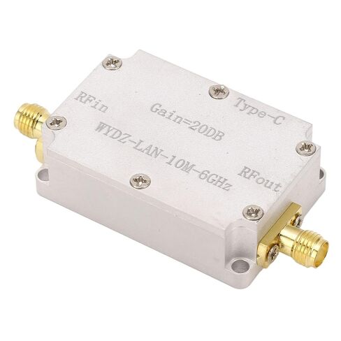 مضخم صوت منخفض الضوضاء مع موصل SMA، LNA 10M 6 جيجا هرتز 20dB مضخم ترددات الراديو عالي التسطيح لراديو FM، سبائك الألومنيوم يعمل بتيار مستمر 5 فولت، مثالي لإشارة GPS in Kuwait