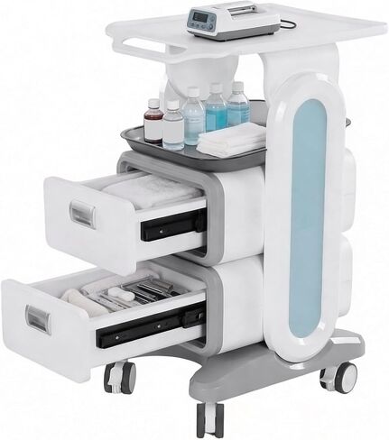 3 Tiers Lab Utility Cart with 2 Drawers & 1 Top Tray Medical Trolley Cart with 4 Silent Wheels for Hospital Office Bedroom Clinic in Kuwait