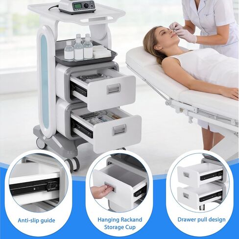 3 Tiers Lab Utility Cart with 2 Drawers & 1 Top Tray Medical Trolley Cart with 4 Silent Wheels for Hospital Office Bedroom Clinic in Kuwait