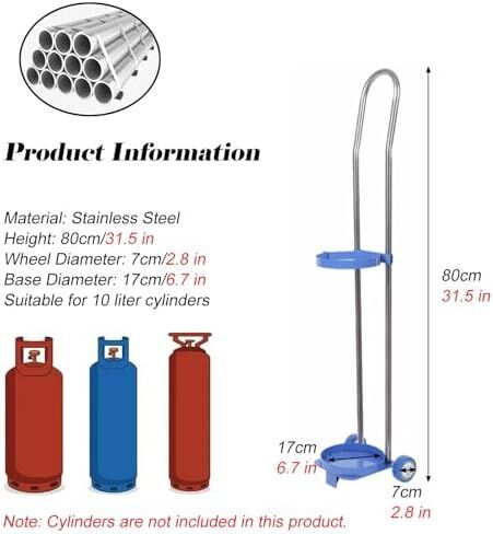 Lightweight Stainless Steel Gas Cylinder Cart with 2 Wheels, Indoor & Outdoor Rolling Rack, 10L Organizer Shelf for Laboratories - 31.5 inch (80cm) in Kuwait