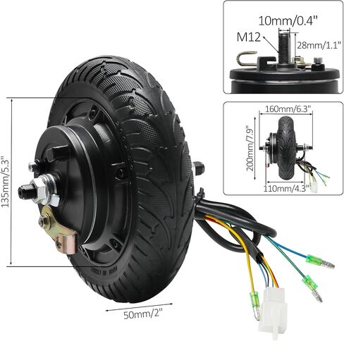 24V 350W Hub Motor 8 inch Wheel Motor Scooter Brushless Hub Motor with Wheel Tire Drum Brake Motor Wheel Replacement for E Bike Motorcycle Bicycle Wheelbarrow Cart MTB Road Bike in Kuwait