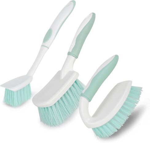 3 Pack Bathroom Scrub Brush Set, Heavy-Duty Scrub Brushes for Cleaning Floor, Green Scrubbing Brush with Non-Slip Handle and Stiff Bristles for Bathtub, Tub, Tile, Gap, Kitchen, Sink in Kuwait