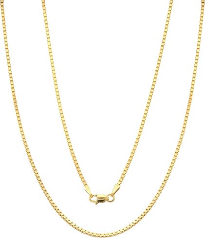 14K and 10K Real Gold Box Chain - 1mm 1.5mm 1.75mm 2.85mm Diamond Cut Gold Link Chain Necklace For Men - Dainty Yellow Gold Pendant Necklace For Women with Lobster Clasp 14" 16" 18" 20" 22" 24" in Saudi Arabia
