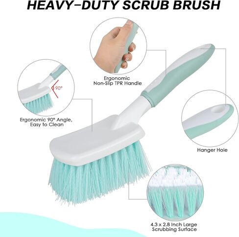 3 Pack Bathroom Scrub Brush Set, Heavy-Duty Scrub Brushes for Cleaning Floor, Green Scrubbing Brush with Non-Slip Handle and Stiff Bristles for Bathtub, Tub, Tile, Gap, Kitchen, Sink in Kuwait